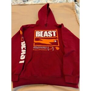 MrBeast Beast Logo Hoodie Maroon Burgundy Graphic Sweatshirt Mens Small S